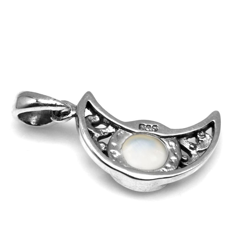 Silvershake Natural Moonstone 925 Sterling Silver Filigree Crescent Moon Pendant with 18 Inch Chain Necklace - Image 4